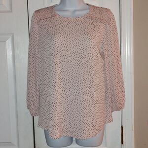 Adrianna Papell Light Pink Smocked Shoulder Long Sleeve Top w/ Hearts  Sz S